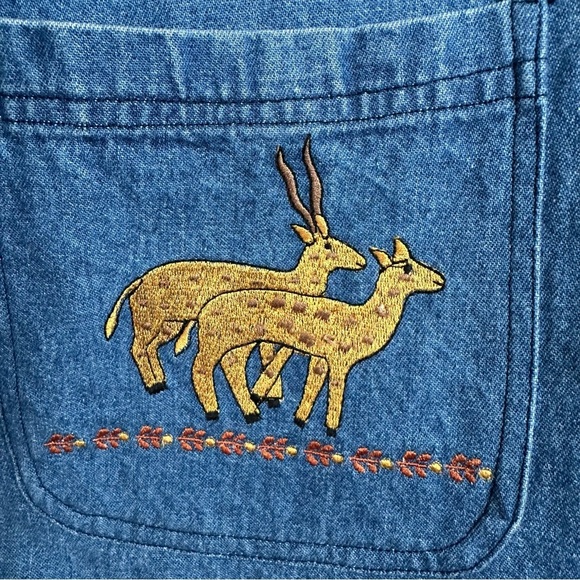 Vintage Women S Denim Jacket Embroidered Noahs Ark Christian Animal Chore Coat - Picture 10 of 10